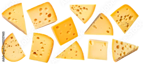 Panel kuchenny z motywem set of isolated illustrations of cheese parts. Created with Generative AI