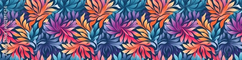 Abstract colorful seamless paper texture wallpaper, background banner panorama illustration - Many floral leaves with gradient, top view, Generative Ai