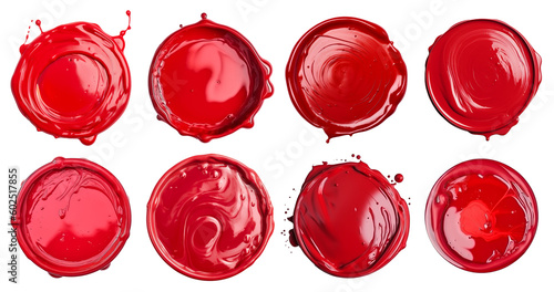 set of brush oil painted red colored circle banners. Created with Generative AI