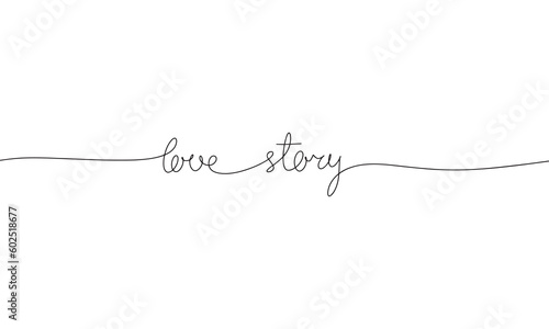 Love story - word with continuous one line. Minimalist drawing of phrase illustration. Love story - continuous one line illustration.