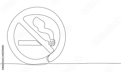 One continuous line illustration of no smoking. Continuous line drawing of no smoke sign. Vector illustration.