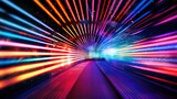 Speed of light in neon colors with copy space as background or banner, warp speed tunnel, Generative AI