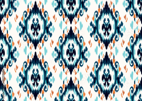 Folklore ornament ikat. Tribal ethnic vector textures. Seamless striped pattern in Aztec style. Folk embroidery. Indian, Scandinavian, Gypsy, Mexican, African carpet	
