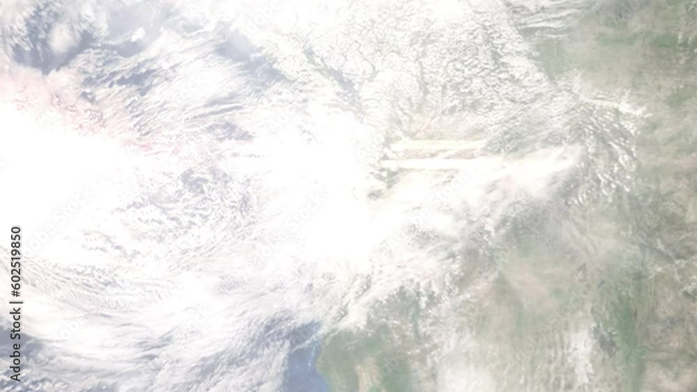 Earth zoom in from outer space to city. Zooming on Hillsboro, Oregon, USA. The animation continues by zoom out through clouds and atmosphere into space. Images from NASA Earth zoom in from outer space to city. Zooming on Hillsboro, Oregon, USA. The animation continues by zoom out through clouds and atmosphere into space. Images from NASA