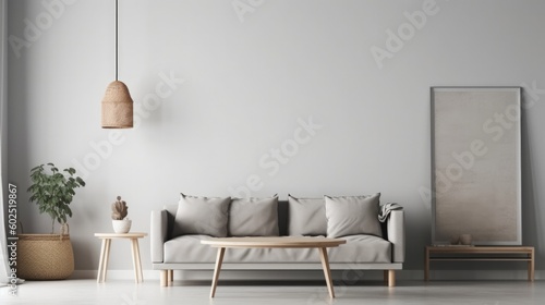 Stylish Living Room. Minimal Interior Design Background. Generative AI. photo