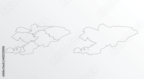 Black Outline vector Map of Kyrgyzstan with regions on white background