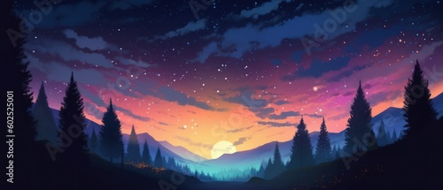 forest at the night time, starry nightม, wallpaper background, Generative AI