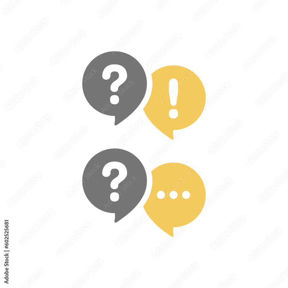 Conversation chat bubble with exclamation and question mark. Help and FAQ, communication and talking balloon vector icon set. Conversation chat bubble with exclamation and question mark. Help and FAQ, communication and talking balloon vector icon set.