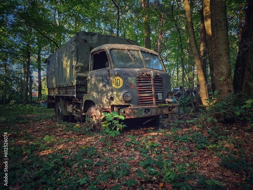 old transporter in the woods