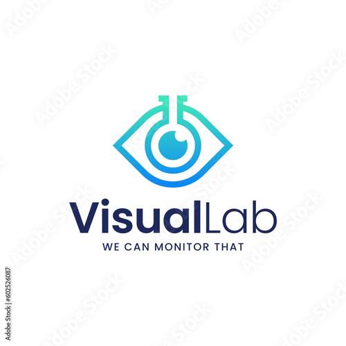 Modern logo of eye and test tube combination. It is suitable for use as a monitoring lab logo.