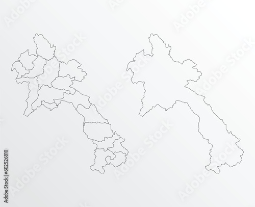 Black Outline vector Map of Laos with regions on white background 