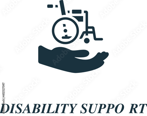 Disability support icon. Monochrome simple sign from charity and non-profit collection. Disability support icon for logo, templates, web design and infographics.
