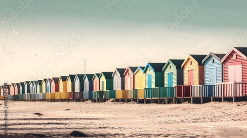 Fotografiet Colorful Huts On A Sandy Beach