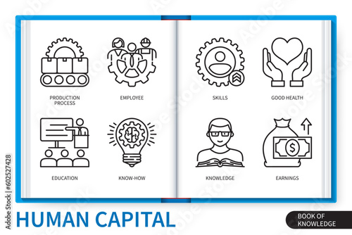 Human capital infographics linear icons collection