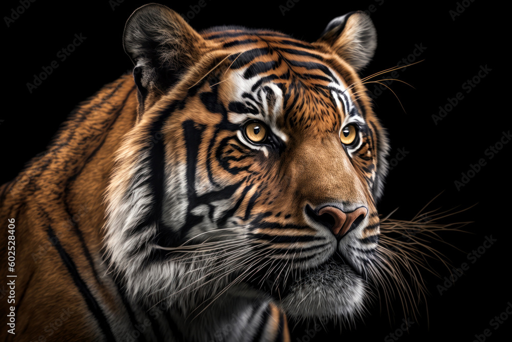 Obraz premium Tiger portrait on dark background. AI Generative