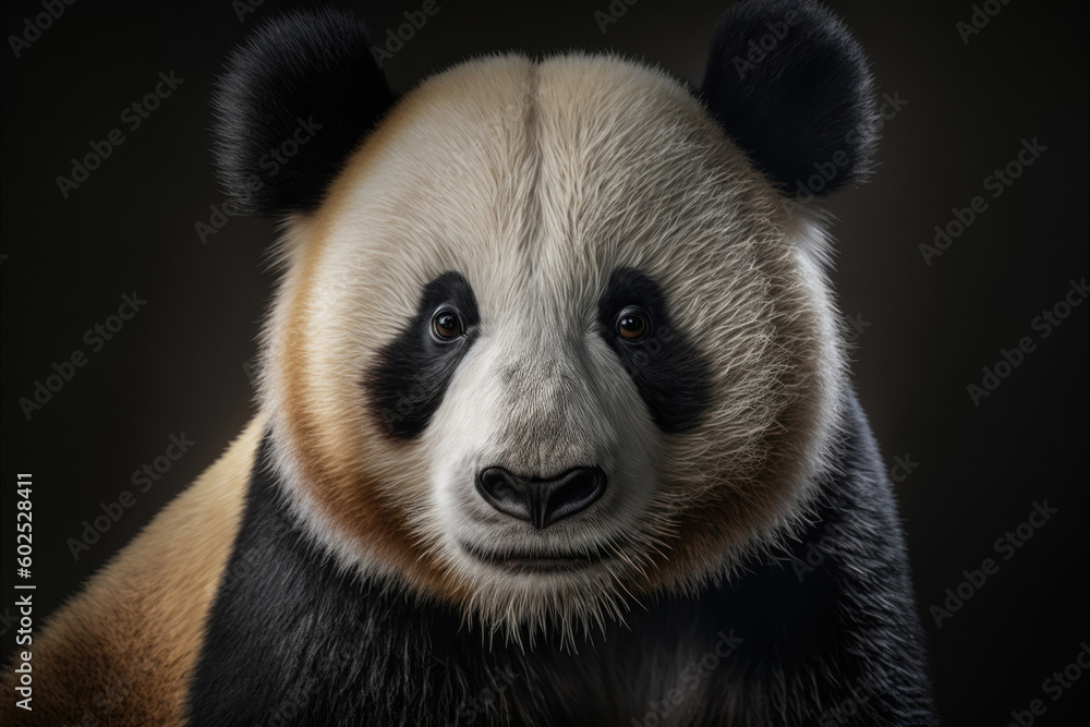 Obraz premium Panda portrait on dark background. AI Generative