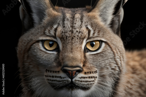 Lynx portrait on dark background. AI Generative