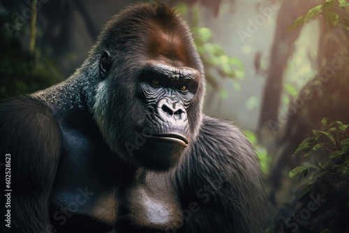 Close portrait adult gorilla, Generative AI © Uliana