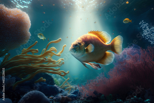 Beautiful underwater world with tropical fish, Generative AI