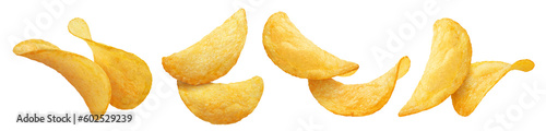 Collection of delicious potato chips, cut out