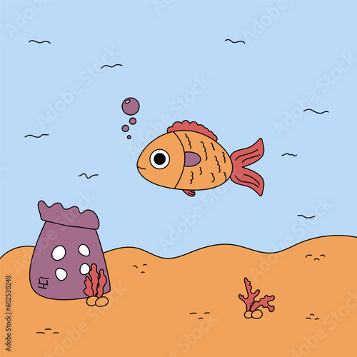 Vector illustration of fish in flat style. The fish in sea.