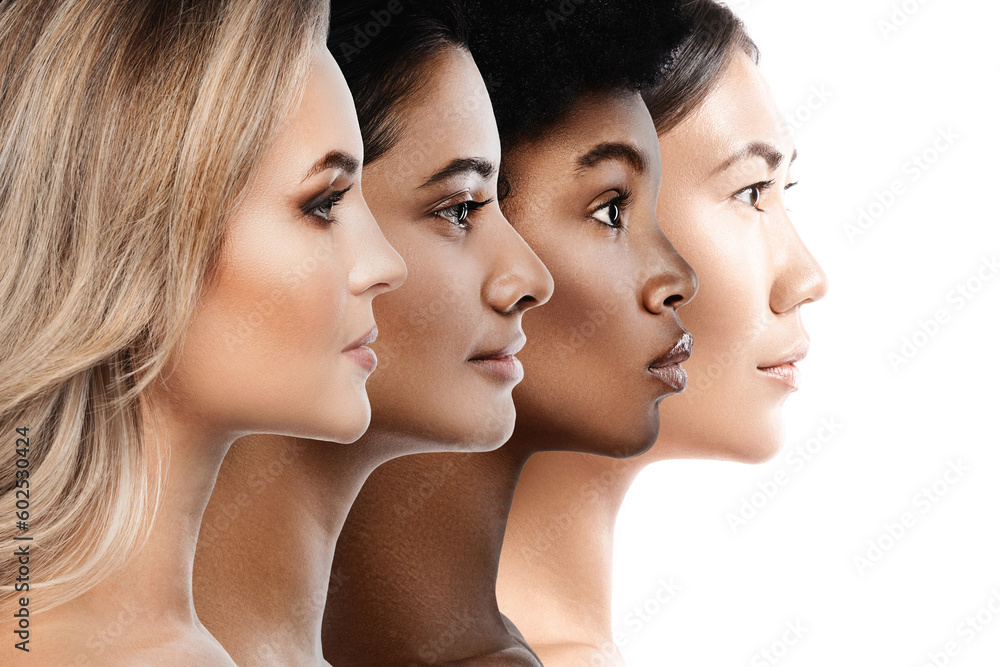 Multi-ethnic diversity and beauty - Group of different ethnicity women against white background