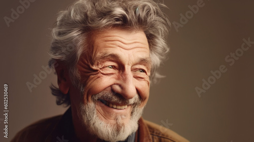 A handsome, happy senior man poses confidently on a studio background. Generative AI © iuricazac