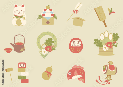 お正月の縁起物イラストのセット