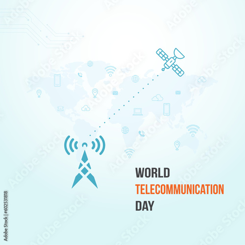 World Telecommunication Day Social Media Post Vector World Map, Icons
