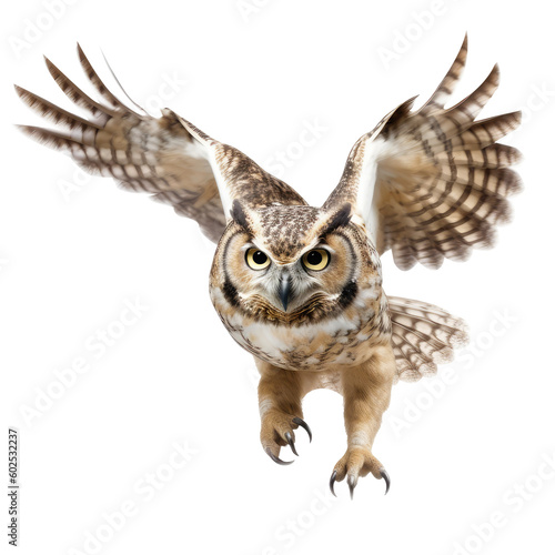 owl flying isolated on white
