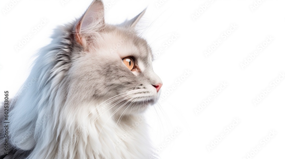 Beautiful grey and white cat on a white background. Generative AI Beautiful grey and white cat on a white background. Generative AI
