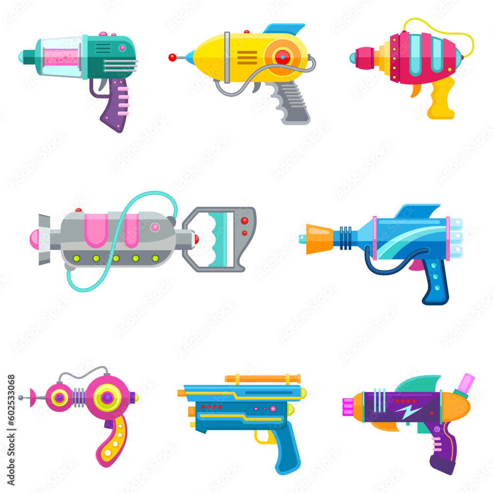 A set of blasters for games. Vector illustration of blasters. Special weapon.