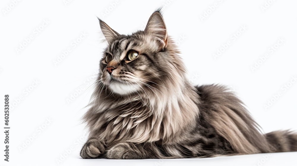 Beautiful grey and white cat on a white background. Generative AI