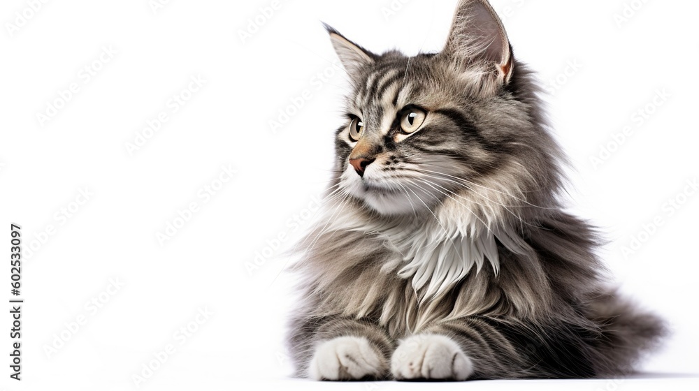 Beautiful grey and white cat on a white background. Generative AI Beautiful grey and white cat on a white background. Generative AI