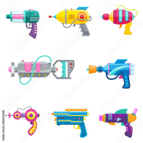 A set of blasters for games. Vector illustration of blasters. Special weapon.