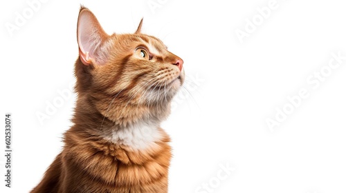 Beautiful red and white cat on a white background. Generative AI