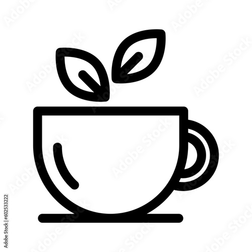 Green tea cup line icon. Herbal tea leaves vector illustration