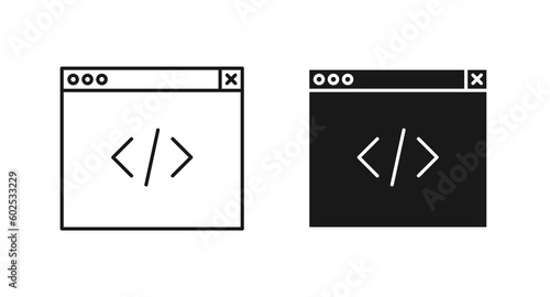 Browser html coding vector icon set. Outline search engine optimization symbol for apps and website