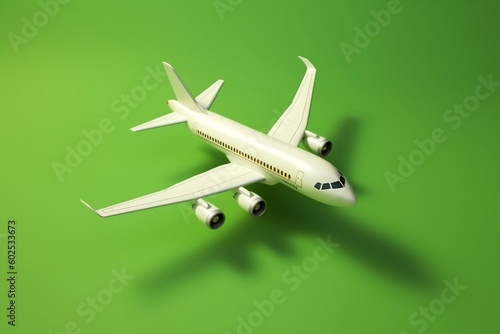 Creative Top-View Airplane on Green Background.Generative AI