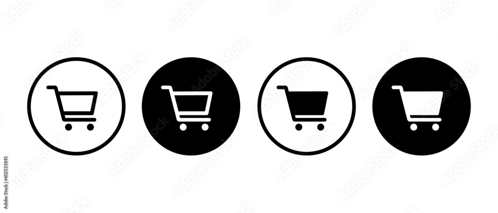 Cart shop vector icons set. Shopping bag symbol in circle Cart shop vector icons set. Shopping bag symbol in circle