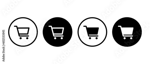 Cart shop vector icons set. Shopping bag symbol in circle