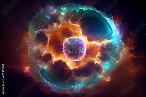 Supernova explosion in space, cloud of charged particles, generative ai illustration