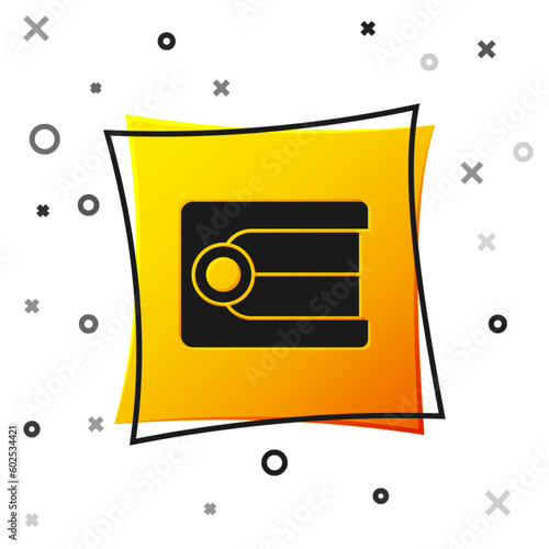 Black Dentures model icon isolated on white background. Dental concept. Yellow square button. Vector