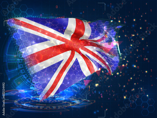 England,  vector flag, virtual abstract 3D object from triangular polygons on a blue background