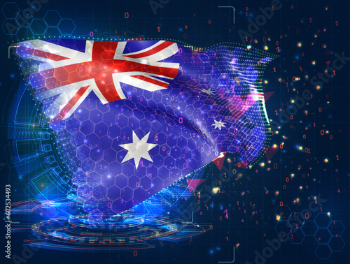 Australia,  vector flag, virtual abstract 3D object from triangular polygons on a blue background