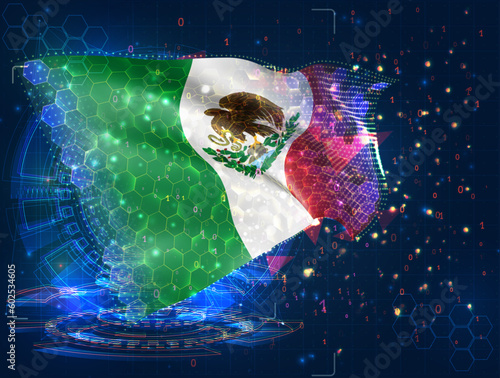 Mexico,  vector flag, virtual abstract 3D object from triangular polygons on a blue background