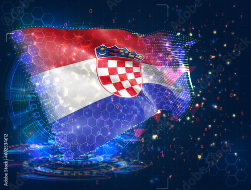Croatia,  vector flag, virtual abstract 3D object from triangular polygons on a blue background