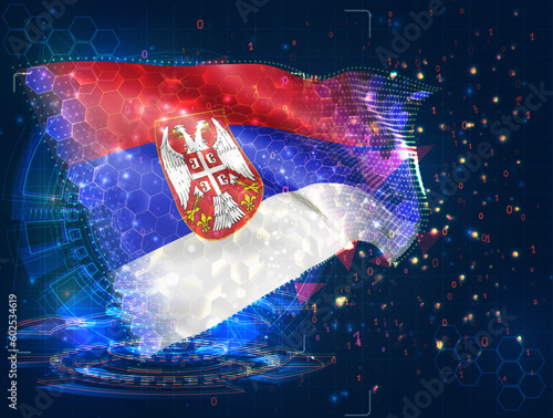 Armenia,  vector flag, virtual abstract 3D object from triangular polygons on a blue background