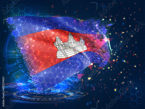 Cambodia,  vector flag, virtual abstract 3D object from triangular polygons on a blue background