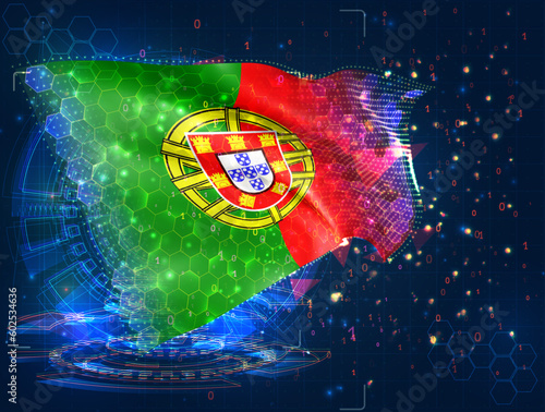Portugal,  vector flag, virtual abstract 3D object from triangular polygons on a blue background